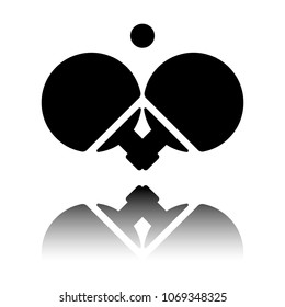 Ping pong icon. Black icon with mirror reflection on white background