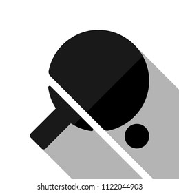 Ping pong icon. Black object with long shadow on white background