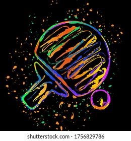 Ping pong icon. Colored ink with splashes on black background