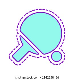 Ping pong icon. Colored sketch with dotted border on white background