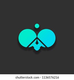 Ping pong icon. Colorful logo concept with soft shadow on dark background. Icon color of azure ocean