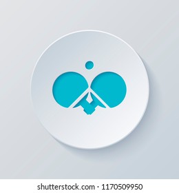 Ping pong icon. Cut circle with gray and blue layers. Paper style