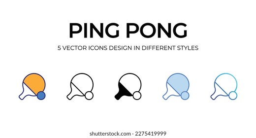 ping pong Icon Design en estilo Cinco con Stroke Editable. Línea, Sólido, Línea plana, Color de tono Duo y Línea de degradado de color. Adecuado para diseño de páginas Web, aplicaciones móviles, UI, UX y GUI.