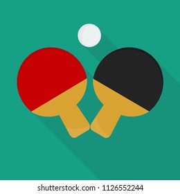 ping pong icon in flat style with long shadow, isolated vector illustration on green transparent background. table tennis