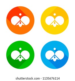 Ping pong icon. Flat white icon on colored circles background. Four different long shadows in each corners