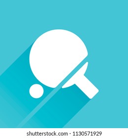Ping pong icon. Gray icon with long shadow in bottom left corner on blue background
