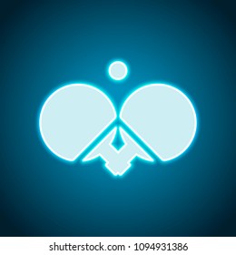 Ping pong icon. Neon style. Light decoration icon. Bright electric symbol