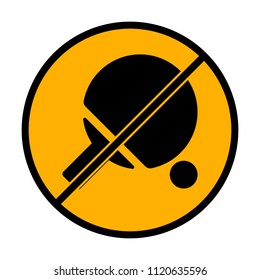 Ping pong icon. not allowed, black object in warning sign with orange background color