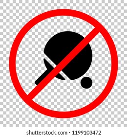 Ping pong icon. Not allowed, black object in red warning sign with transparent background