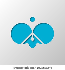 Ping pong icon. Paper design. Cutted symbol with shadow