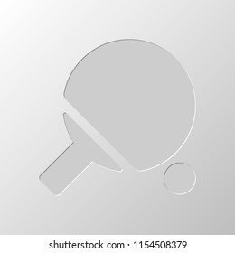 Ping pong icon. Paper design. Cutted symbol. Pitted style