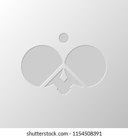 Ping pong icon. Paper design. Cutted symbol. Pitted style