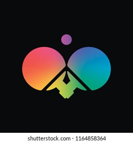Ping pong icon. Rainbow color and dark background