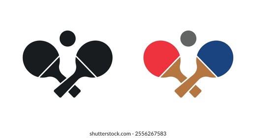 Ping pong icon set in black and colored versions.