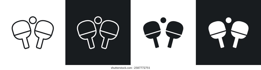 Ping pong icon set black and white colors. Graphic Vector icons pack