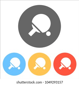Ping pong icon. Set of white icons on colored circles