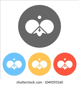 Ping pong icon. Set of white icons on colored circles