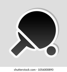 Ping pong icon. Sticker style with white border and simple shadow on gray background