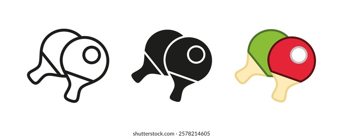 Ping pong icon. Table tennis symbol. Ping-pong racket with ball vector illustration. Racquet paddle sign. Leisure game and hobby play pictogram. Table tennis sport competition isolated concept.