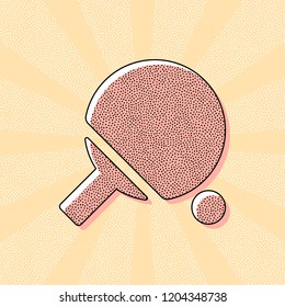 Ping pong icon. Vintage retro typography with offset printing effect. Dots poster with comics pop art background