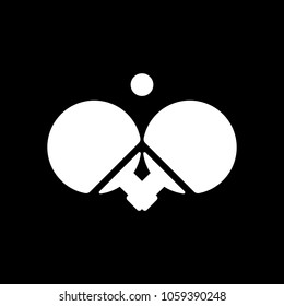 Ping pong icon. White icon on black background. Inversion