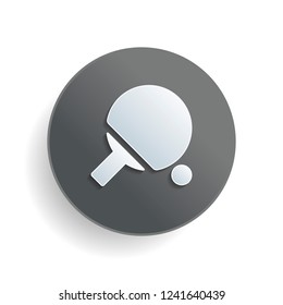 Ping pong icon. White paper symbol on gray round button with shadow