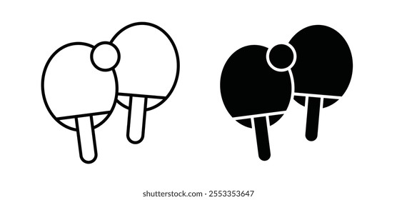 Ping pong icons in black filled and outlined style