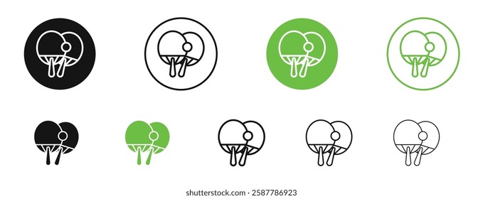 Ping pong icons in black and green colors collection