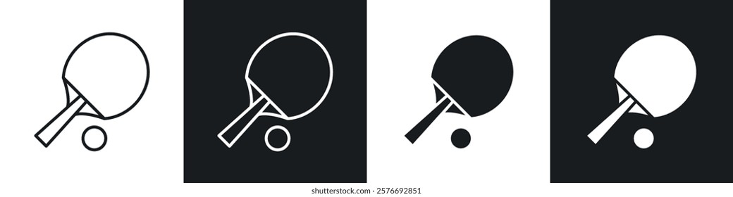 Ping pong icons collection in black and white solid and line style