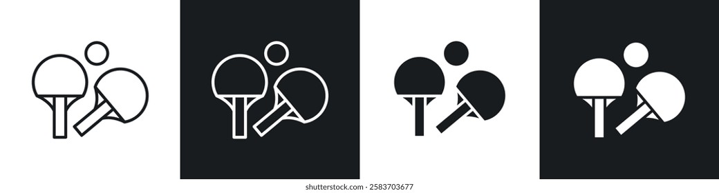 Ping pong icons collection in black and white filled and line versions