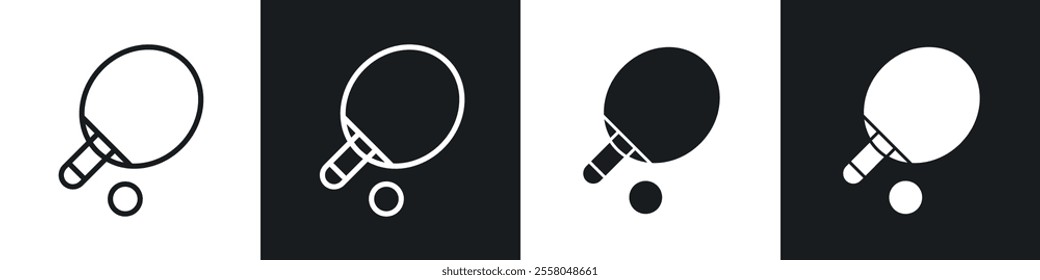 Ping pong icons pack in black and white filled and outlined versions.