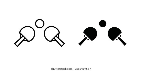 Ping pong icons pack vectors in black flat and strokes