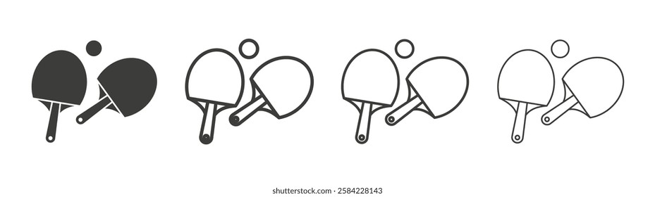 Ping pong icons set. Liner outlined and flat black color