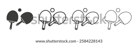 Ping pong icons set. Liner outlined and flat black color