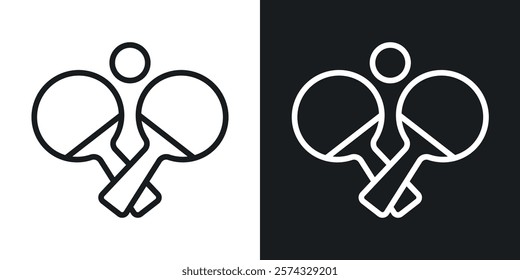 Ping pong icons in thin black and white stroke liner style