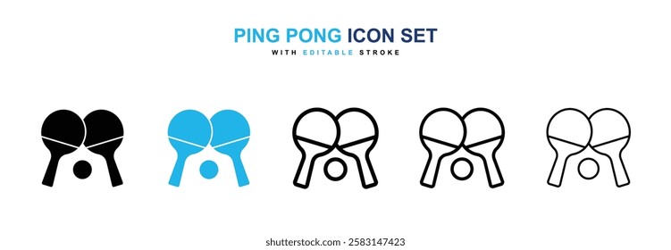 Ping pong icons vector collection in black and blue colors on white background