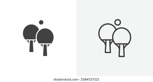 Ping pong icons vectors illustrations in black fill and liner versions