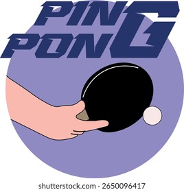 Ilustração de pingue-pongue, raquete de mão, design para o torneio de tênis de mesa. Esporte de raquete, clube de tênis de pôster, esportes de loja de decoração, atividade, hobby