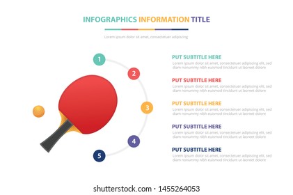 ping pong infographic template concept with five points list and various color with clean modern white background - vector