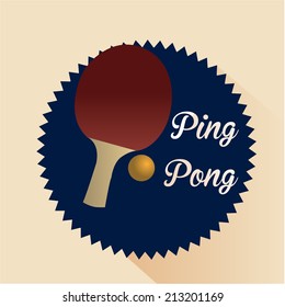 a ping pong label with a racket and some text