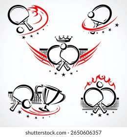 Ping Pong labels and icon set. Collection icons ping pong. Vector