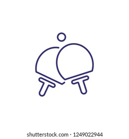 Ping pong line icon. Two racquets and little ball on white background. Sport concept. Vector illustration can be used for topics like sport, activity, entertainment