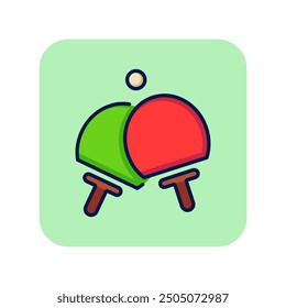 Ping pong line icon. Two racquets and little ball on green background. Sport concept. Vector illustration can be used for topics like sport, activity, entertainment