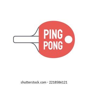 Ping pong logo design with red racket and ball. Table tennis logo for sports club, tournament or team emblem flat thin line vector illustration