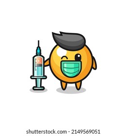 ping pong mascot as vaccinator , cute design