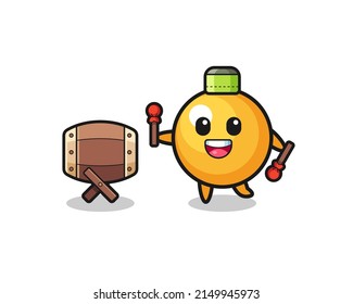 ping pong muslim cartoon is beating the bedug , cute design