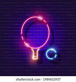 Ping Pong Neon Symbol. Tischtennisschläger und -ball. Vektorgrafik für Design. Sportkonzept.