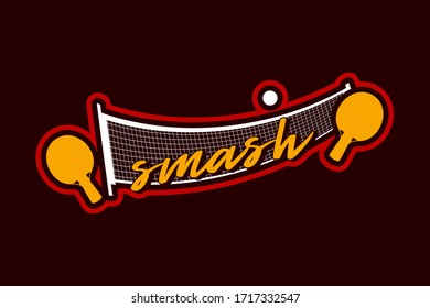 Ping pong net and racket vector professional sport Typography sticker illustration in retro style. Vector design emblem, badge and sporty template logo design