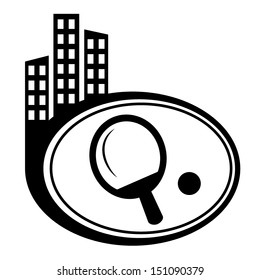 Ping pong paddle and ball. Black city icon