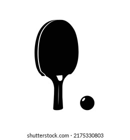 Ping Pong Paddle and Ball Black and White Icon Design Element on Isolated White Background.
